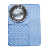 Blue Lick and Feast Slow Feeder Mat with stainless bowl and textured silicone sections to encourage calm licking and digestion.